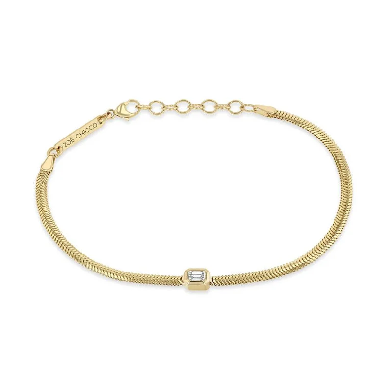 rose gold snake chain bracelet Small Oval Snake Chain Bracelet with Emerald-Cut Diamond