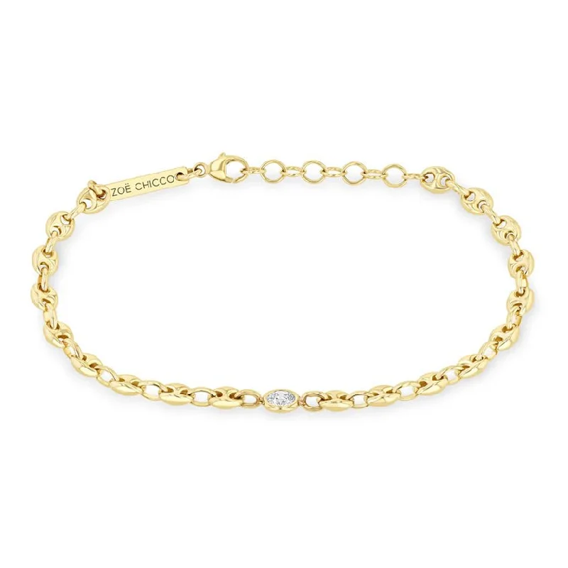 vintage floral engagement ring Small Puffed Mariner Chain Bracelet with Center Diamond