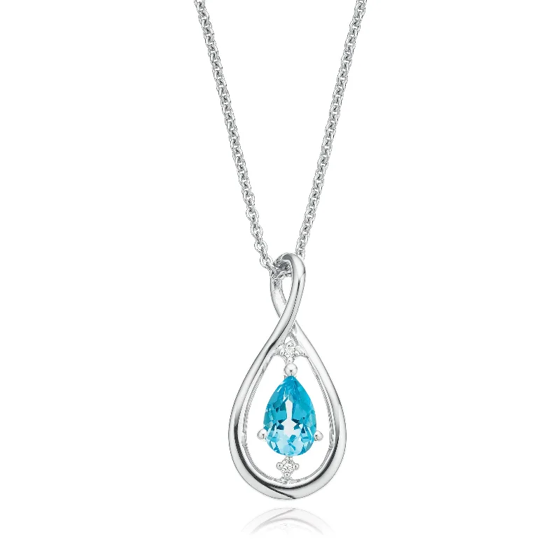 bold statement cuff bracelet 9ct White Gold Pear Cut Blue Topaz & Diamond Set Pendant