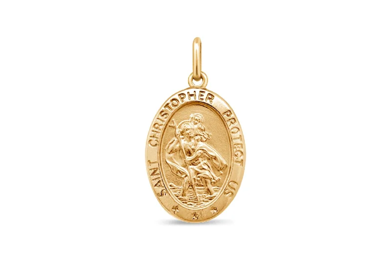 bohemian gemstone choker 10kt Yellow Gold Oval St. Christopher Pendant