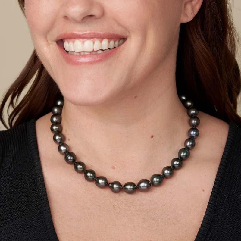 silver wave ring dainty 11.9-12.5 mm AA+/AAA Tahitian Drop Pearl Necklace
