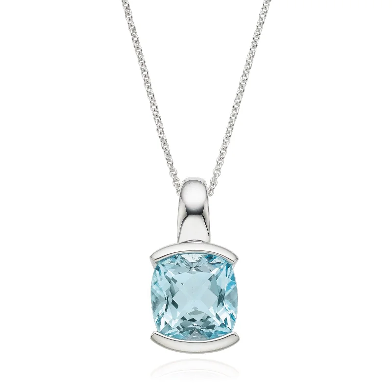 minimalist wedding band set Sterling Silver Cushion Cut Blue Topaz Pendant