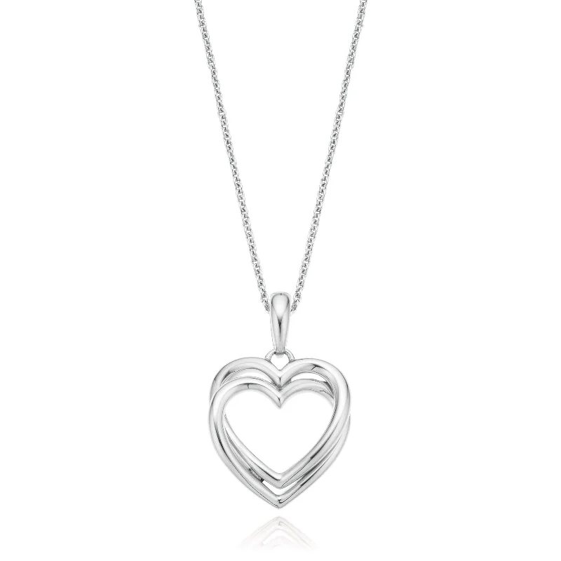 gold-plated figaro chain Sterling Silver Double Heart Pendant