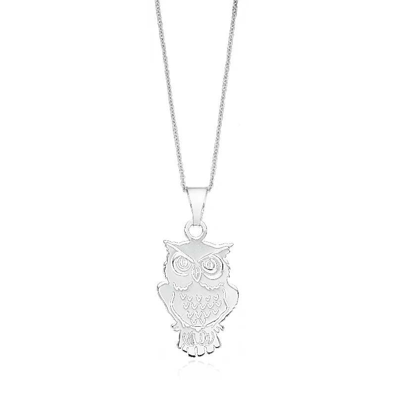 personalized gold bar necklace Sterling Silver Owl Pendant