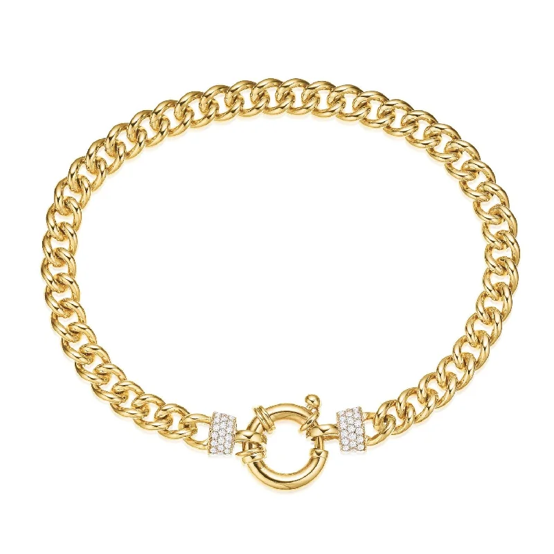 natural crystal pendant necklace 9ct Yellow Gold Silver Filled 45cm Curb with Cubic Zirconia & Bolt Ring Necklace