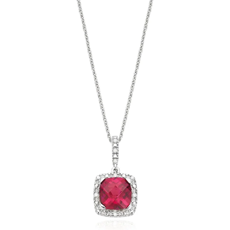 handmade resin flower earrings Sterling Silver Cushion & Round Brilliant Cut Created Ruby & Diamond Set Pendant