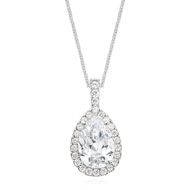 classic silver pearl earrings KISS Sterling Silver Pear & Round Cubic Zirconia Pendant