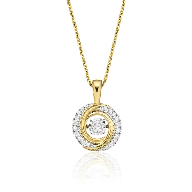 gold engagement ring vintage 9ct Yellow Gold Round Brilliant Cut Dancing Diamond with 0.20 CARAT tw of Diamond Pendant