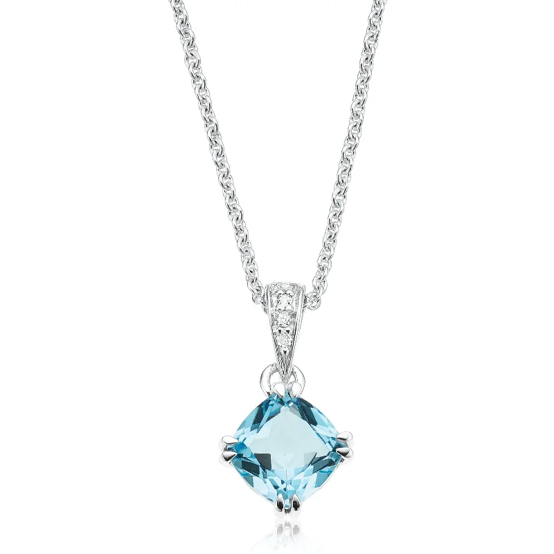 hypoallergenic earrings for sensitive ears Sterling Silver Cushion & Round Brilliant Cut Blue Topaz & Diamond Set Pendant