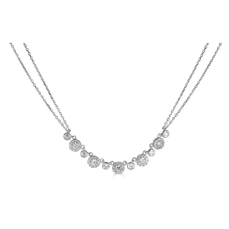 14K .60Ct Diamond Double Chain 5 Halo Necklace