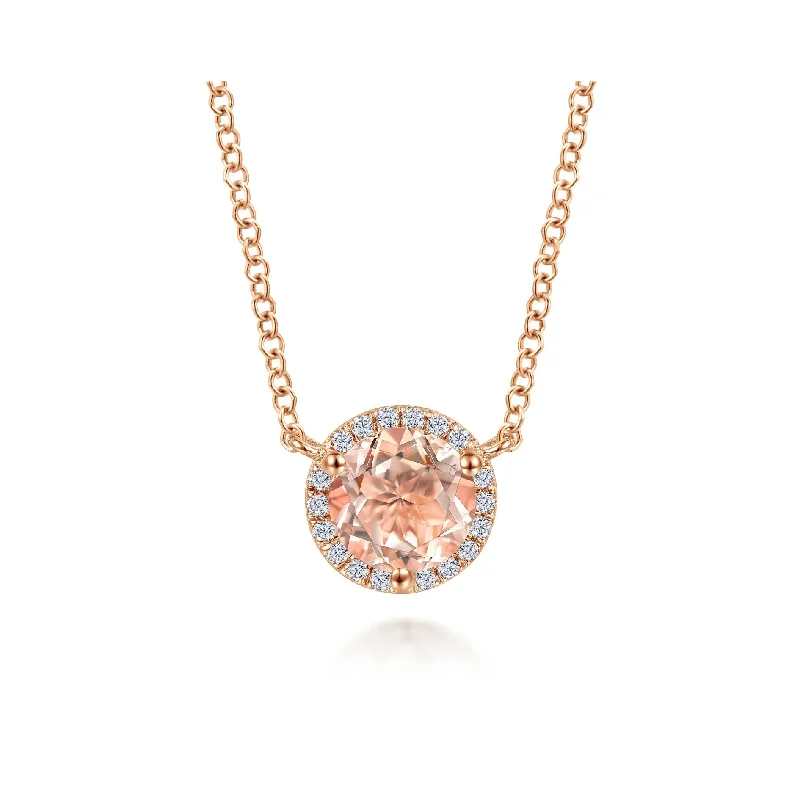 14K Rose Gold Diamond and Morganite Necklace