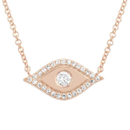 14K Rose Gold Diamond Evil Eye Necklace