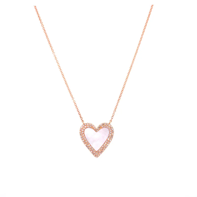 14K Rose Gold Diamond + Mother of Pearl Heart Necklace