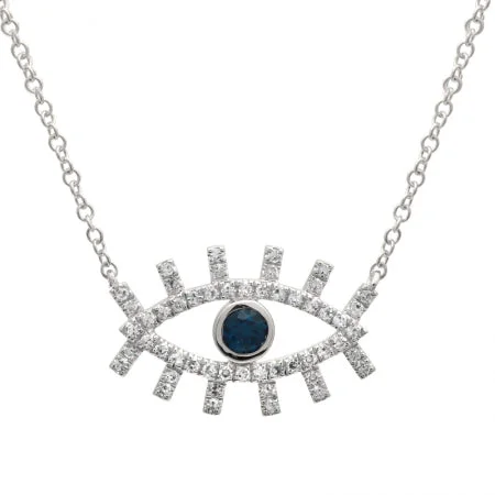 14K White Gold Diamond + Sapphire Evil Eye Eyelash Necklace