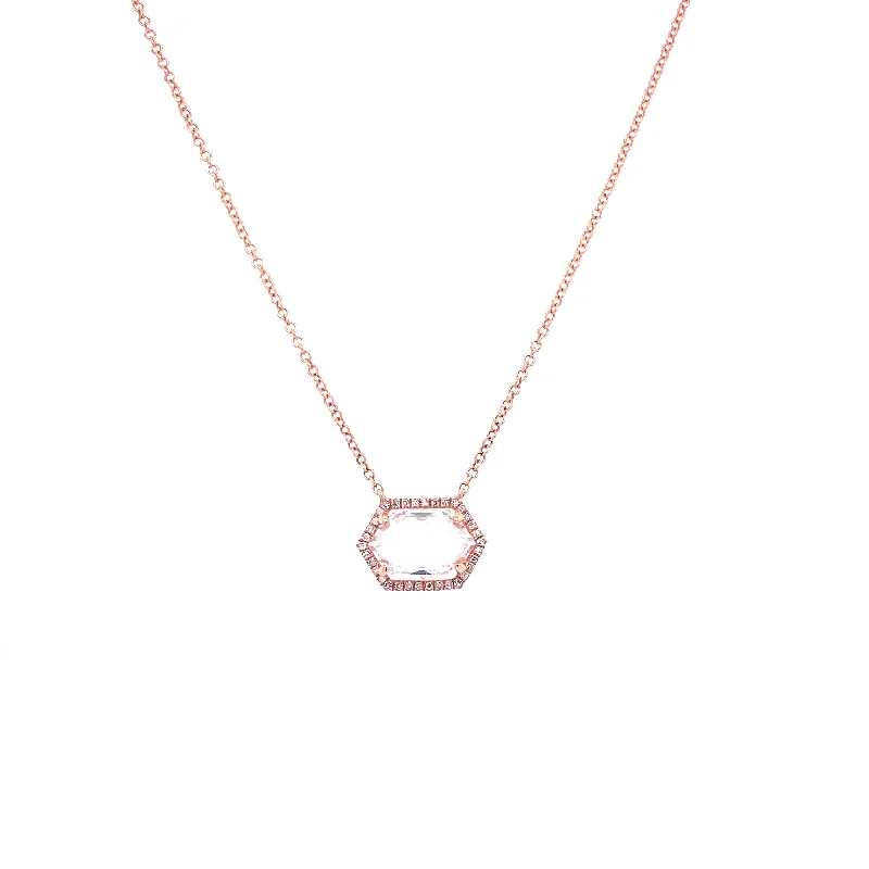 14K Rose Gold Diamond + White Topaz Hexagon Necklace