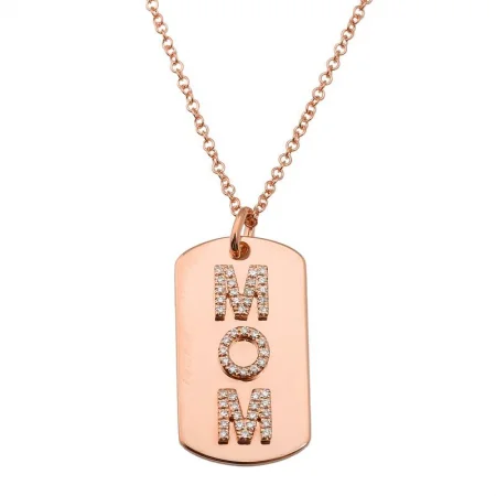 14k Rose Gold Mom Name Tag Necklace