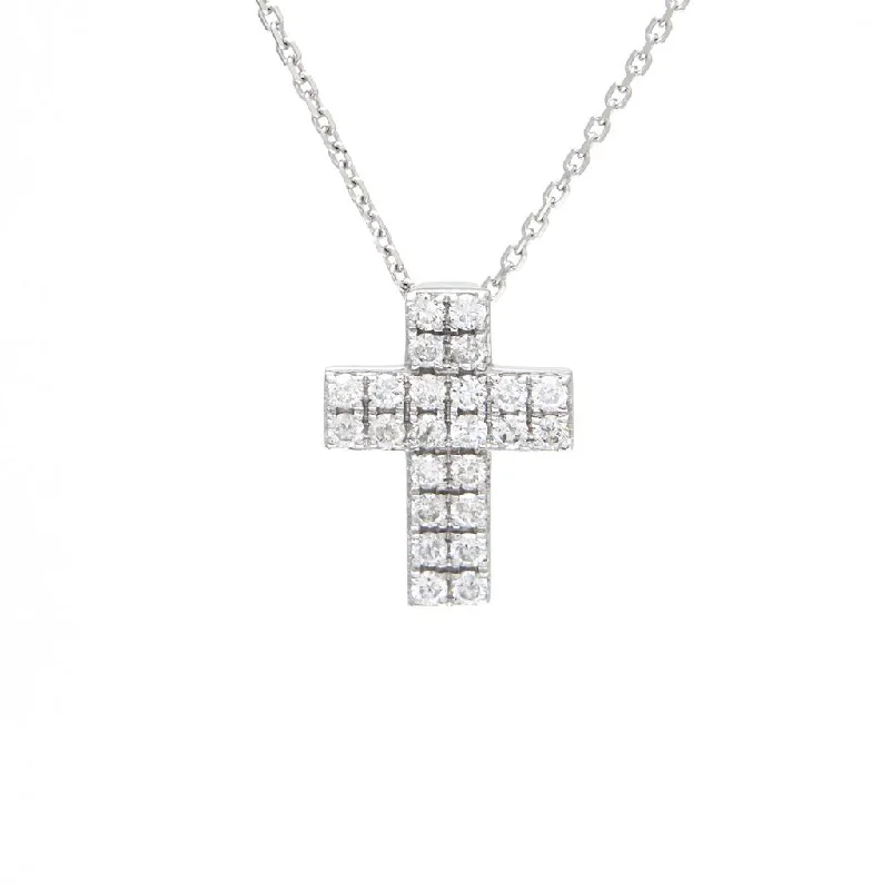 14K White Gold Diamond Cross Necklace