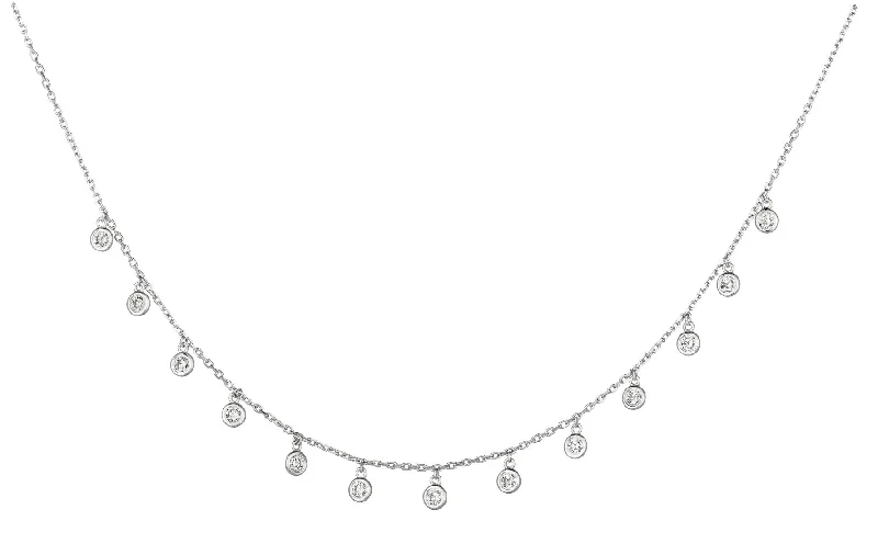 14K White Gold Diamond Drop Necklace