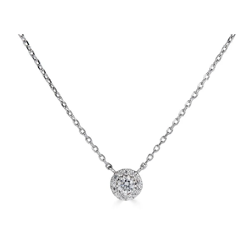 14K White Gold Diamond Halo Solitaire Necklace