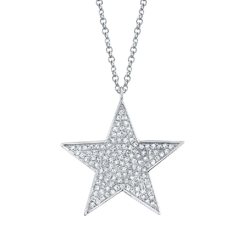 14K White Gold Diamond Large Pave Star