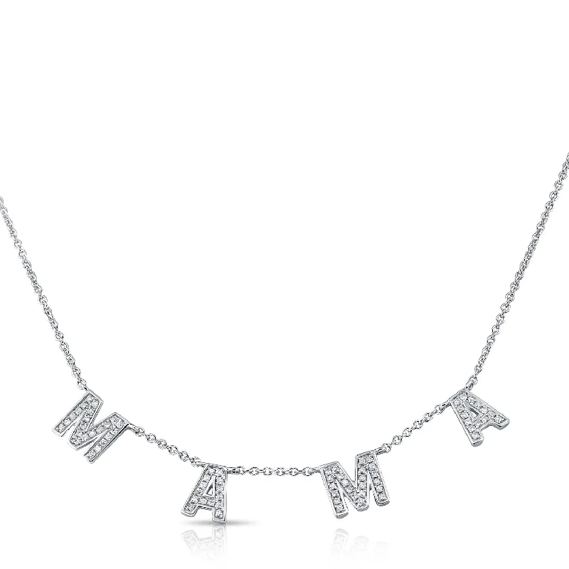 14K White Gold Diamond "Mama" Necklace