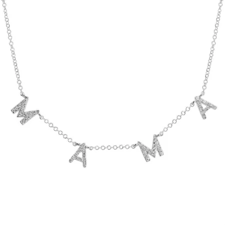 14K White Gold Diamond "Mama" Necklace