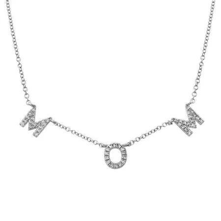 14K White Gold Diamond Mom Necklace