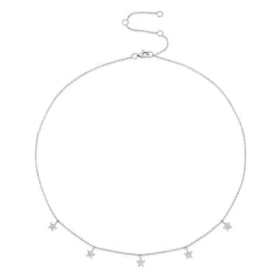 14K White Gold Diamond Star Dangle Necklace