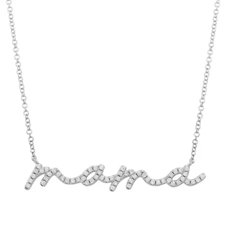 14k White Gold Mama Diamond Necklace