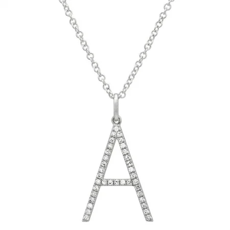 14K White Gold Modern Diamond Initial Necklace