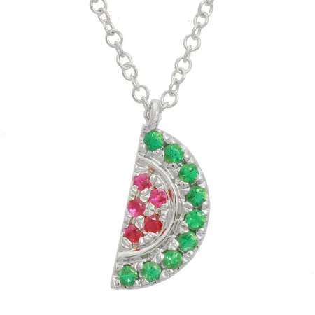 14k White Gold Multi Gemstone Watermelon Necklace