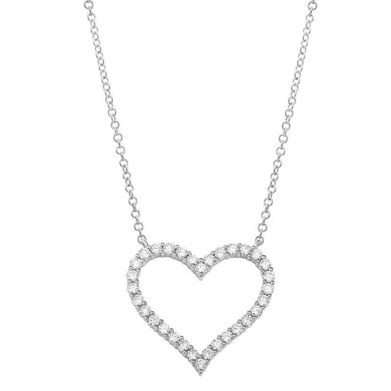 14k White Gold Open Heart Diamond Necklace