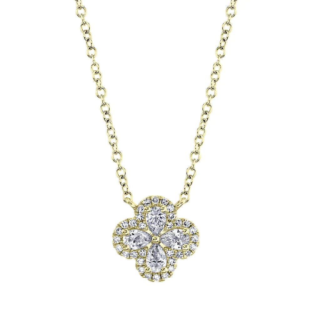 14K Yellow Diamond Clover Necklace