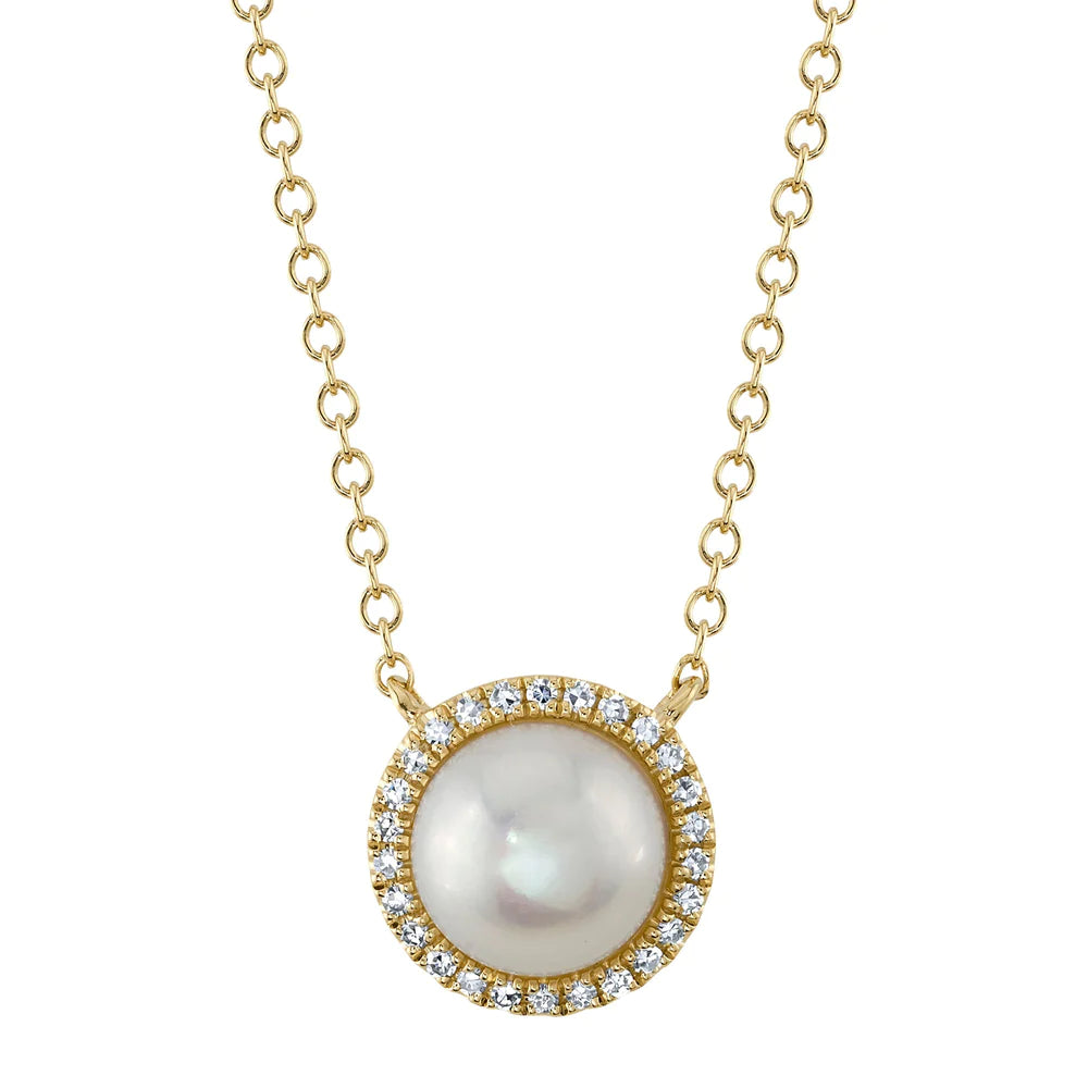 14K Yellow Gold Diamond and Cultured Pearl Necklace