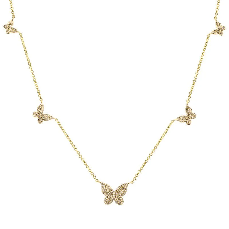 14K Yellow Gold Diamond Butterfly Necklace