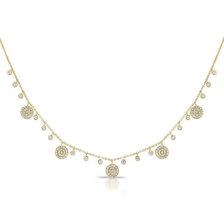 14K Yellow Gold Diamond Dangle Disc Necklace