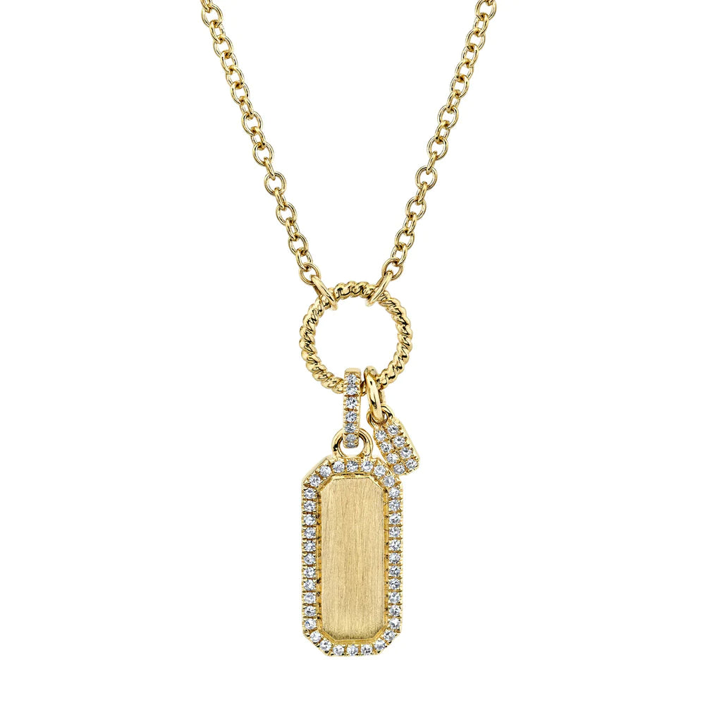 14K Yellow Gold Diamond Double Tag Necklace