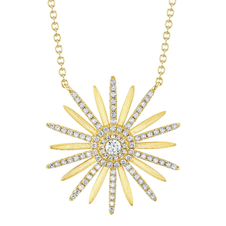 14K Yellow Gold Diamond Flower Necklace