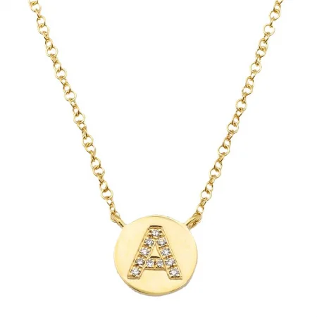 14K Yellow Gold Diamond Initial Disc Necklace