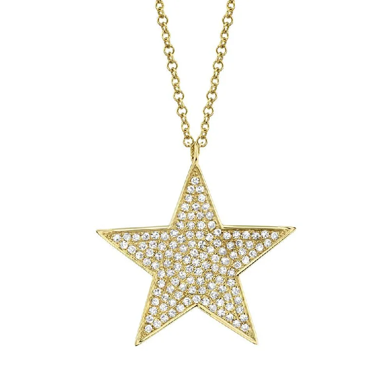 14K Yellow Gold Diamond Large Pave Star