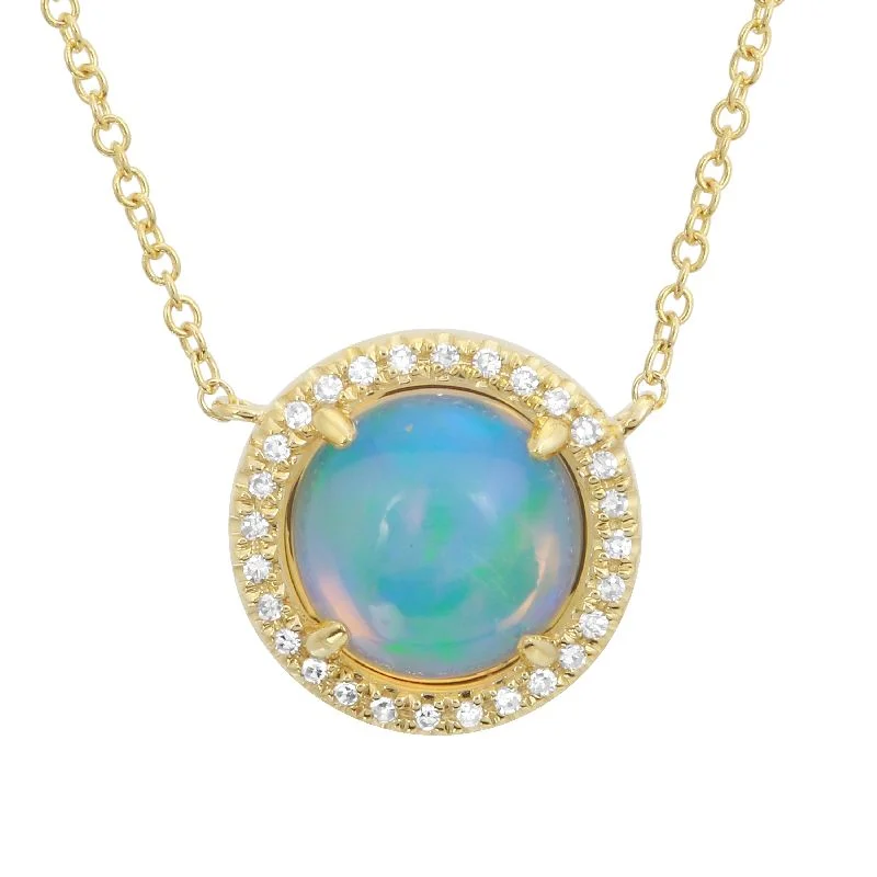 14k Yellow Gold Diamond & Opal RoundNecklace