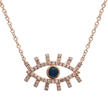 14K Rose Gold Diamond + Sapphire Evil Eye Eyelash Necklace