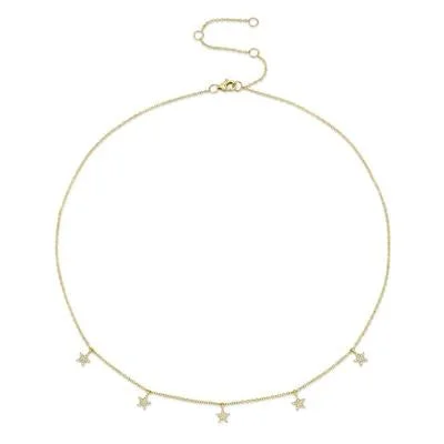 14K Yellow Gold Diamond Star Dangle Necklace