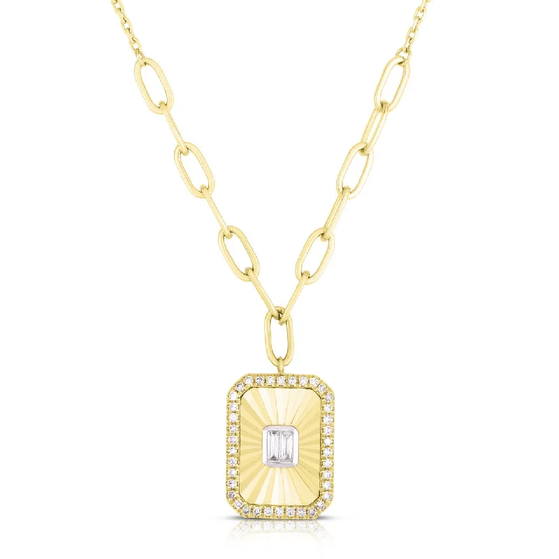 14K Yellow Gold Fluted Baguette Diamond Necklace