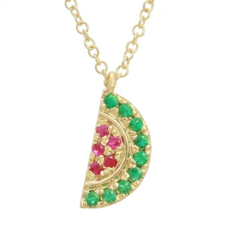 14k Yellow Gold Multi Gemstone Watermelon Necklace