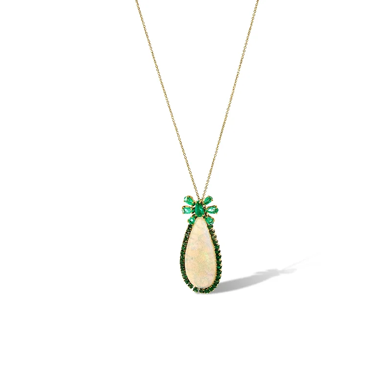 celestial moonstone ring gold 14K Yellow Gold Opal & Emerald Necklace