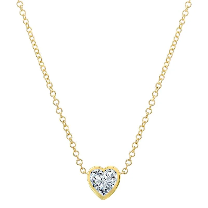 14k Yellow Gold White Topaz Bezel Heart Necklace