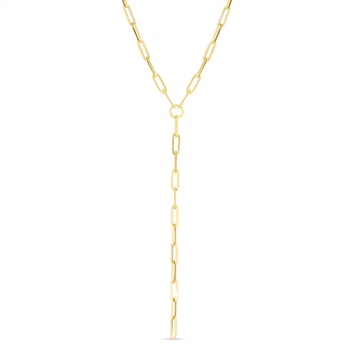 14K Yellow Lariat Paperclip Y-Necklace