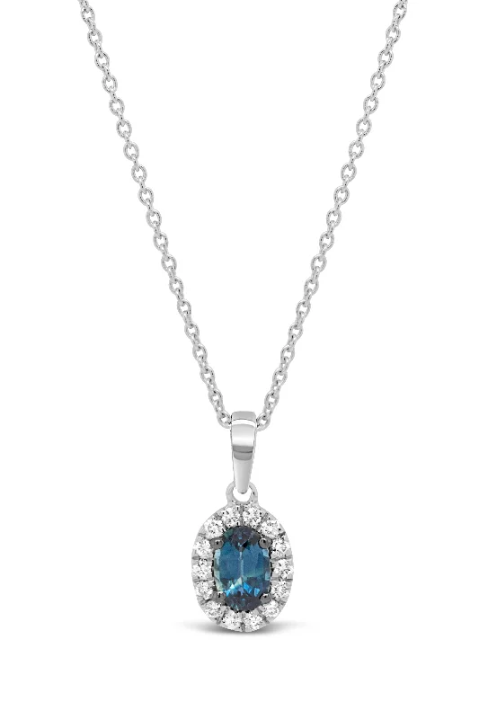 infinity couple’s ring matching set .15CT Diamond & Sapphire Halo Necklace