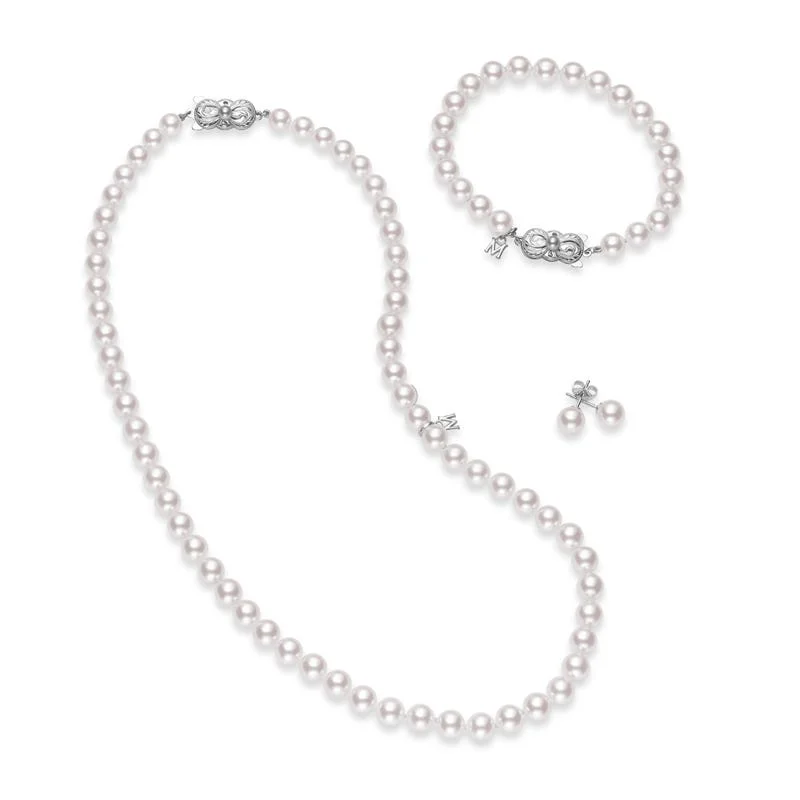 thin gold wedding band women 18" Akoya Cultured Pearl Three Piece Set – 18K White Gold Clasp